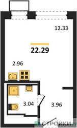 Планировка студии(квартира) площадью 22.29 квадратных метров в ЖК “ЖК Богдановский Лес”