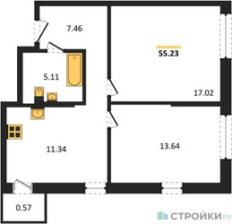 Планировка двухкомнатной(квартира) площадью 54.8 квадратных метров в ЖК “ЖК Self (Селф)”