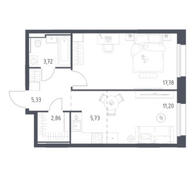 Планировка однокомнатной(квартира) площадью 46.62 квадратных метров в ЖК “ЖК Заречье Парк”