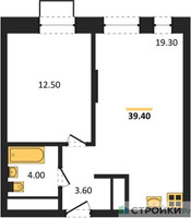 Планировка однокомнатной(квартира) площадью 39.4 квадратных метров в “ЖК Первый Московский”
