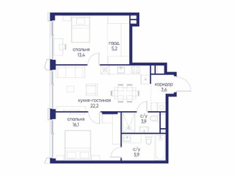 Планировка двухкомнатной(квартира) площадью 70.32 квадратных метров в ЖК “ЖК Остров”