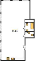 Планировка однокомнатной(квартира) площадью 63.61 квадратных метров в “ЖК Din Haus”
