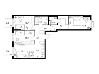 Планировка трехкомнатной(квартира) площадью 81.4 квадратных метров в ЖК “ЖК Зеленый парк”