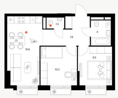 Планировка двухкомнатной(квартира) площадью 49.4 квадратных метров в “ЖК Белая Дача парк”