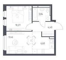 Планировка однокомнатной(квартира) площадью 34.57 квадратных метров в “ЖК Новое Видное”