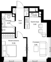 Планировка однокомнатной(квартира) площадью 38.92 квадратных метров в “ЖК Сити Бэй”