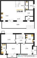 Планировка трехкомнатной(квартира) площадью 178.6 квадратных метров в “ЖК Прайм квартал Отрада на реке”