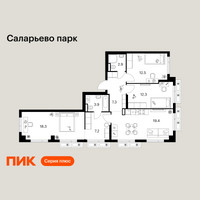 Планировка трехкомнатной(квартира) площадью 83.8 квадратных метров в “ЖК Саларьево парк”