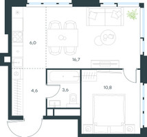 Планировка двухкомнатной(квартира) площадью 41.7 квадратных метров в “ЖК Level Мичуринский”
