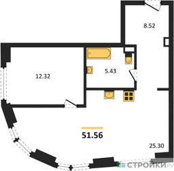 Планировка однокомнатной(квартира) площадью 51.56 квадратных метров в ЖК “ЖК Гранд Фили”