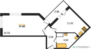 Планировка студии(квартира) площадью 37.8 квадратных метров в “ЖК Светлый мир БиоПолис”