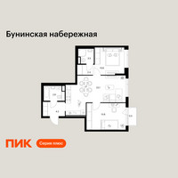 Планировка двухкомнатной(квартира) площадью 60.9 квадратных метров в “Бунинская набережная”