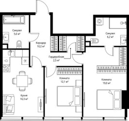 Планировка двухкомнатной(квартира) площадью 71.9 квадратных метров в ЖК “ЖК ОНЕ”