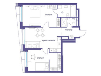 Планировка двухкомнатной(квартира) площадью 55.2 квадратных метров в ЖК “ЖК Символ”