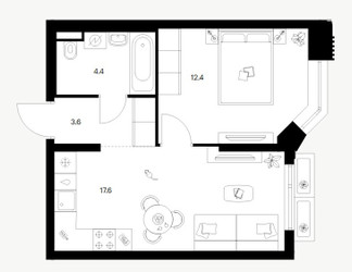 Планировка однокомнатной(квартира) площадью 38 квадратных метров в ЖК “ЖК Саларьево парк”