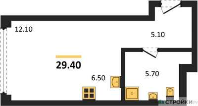 Планировка студии(квартира) площадью 29.4 квадратных метров в ЖК “ЖК Мираполис”