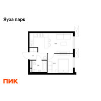 Планировка однокомнатной(квартира) площадью 34 квадратных метров в “ЖК Яуза Парк (Мытищи)”