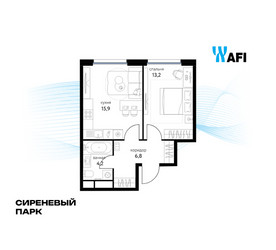 Планировка однокомнатной(квартира) площадью 39.9 квадратных метров в ЖК “ЖК Сиреневый парк”