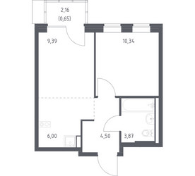 Планировка однокомнатной(квартира) площадью 34.75 квадратных метров в ЖК “ЖК Подольские кварталы”