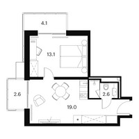Планировка студии(апартаменты) площадью 41.4 квадратных метров в “ЖК Аквилон Signal (Аквилон Сигнал)”