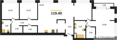 Планировка трехкомнатной(квартира) площадью 119.4 квадратных метров в ЖК “ЖК Дом А”