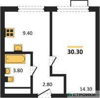 Планировка однокомнатной(квартира) площадью 30.3 квадратных метров в “Лесная Коллекция”