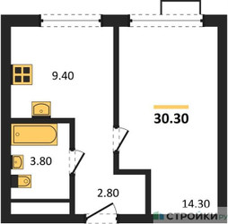 Планировка однокомнатной(квартира) площадью 30.3 квадратных метров в ЖК “Лесная Коллекция”
