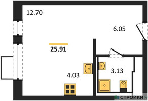 Планировка студии(квартира) площадью 25.91 квадратных метров в “ЖК Пригород Лесное”
