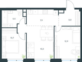 Планировка трехкомнатной(квартира) площадью 57 квадратных метров в “ЖК Level Мичуринский”