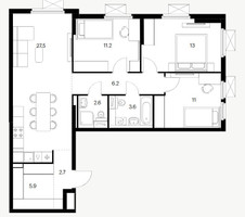 Планировка трехкомнатной(квартира) площадью 83.7 квадратных метров в “Ярославский квартал”
