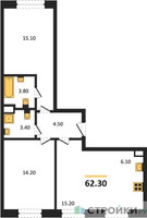 Планировка двухкомнатной(квартира) площадью 62.3 квадратных метров в “Жилые кварталы Белый Град”