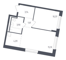 Планировка однокомнатной(квартира) площадью 38.9 квадратных метров в “ЖК Рублевский Квартал”
