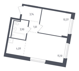 Планировка однокомнатной(квартира) площадью 38.9 квадратных метров в ЖК “ЖК Рублевский Квартал”