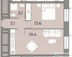 Планировка однокомнатной(квартира) площадью 39.2 квадратных метров в “ЖК ЗИЛАРТ”