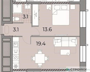 Планировка однокомнатной(квартира) площадью 39.2 квадратных метров в ЖК “ЖК ЗИЛАРТ”