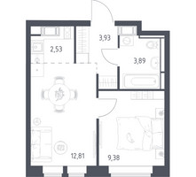 Планировка однокомнатной(квартира) площадью 32.54 квадратных метров в “ЖК Большое Путилково”