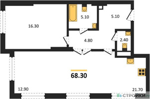 Планировка однокомнатной(квартира) площадью 68.3 квадратных метров в “ЖК Крылатская 33”