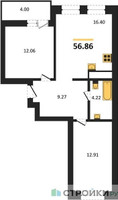 Планировка двухкомнатной(квартира) площадью 56.86 квадратных метров в “ЖК ВОСТОК II”