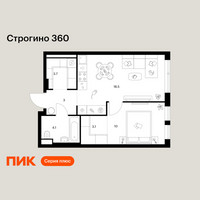 Планировка однокомнатной(квартира) площадью 42.4 квадратных метров в “ЖК Строгино 360”