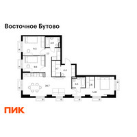 Планировка трехкомнатной(квартира) площадью 88.4 квадратных метров в “ЖК Восточное Бутово”