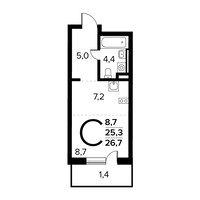 Планировка студии(квартира) площадью 26.7 квадратных метров в “Новые Ватутинки. Заречный”
