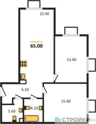 Планировка двухкомнатной(квартира) площадью 65 квадратных метров в “ЖК ParkSide (Парксайд)”