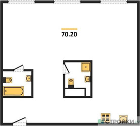 Планировка двухкомнатной(квартира) площадью 70.2 квадратных метров в ЖК “ЖК Nametkin Tower (Наметкин Тауэр)”