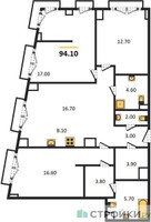 Планировка трехкомнатной(квартира) площадью 94.1 квадратных метров в “ЖК Sydney City (Сидней Сити)”