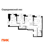 Планировка трехкомнатной(квартира) площадью 68.6 квадратных метров в “ЖК Середневский лес”