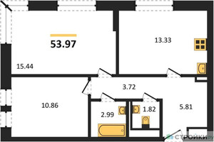 Планировка двухкомнатной(квартира) площадью 53.97 квадратных метров в “ЖК Егорово Парк”