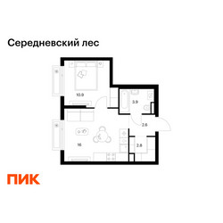 Планировка однокомнатной(квартира) площадью 36.2 квадратных метров в ЖК “ЖК Середневский лес”