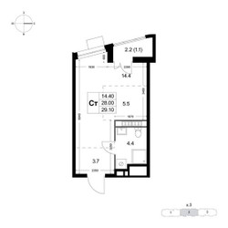 Планировка студии(квартира) площадью 28 квадратных метров в ЖК “ЖК Легенда Коренёво”