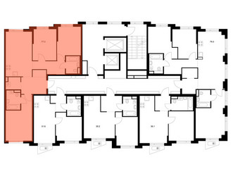 Планировка трехкомнатной(квартира) площадью 77.3 квадратных метров в ЖК “ЖК Онежский вал”