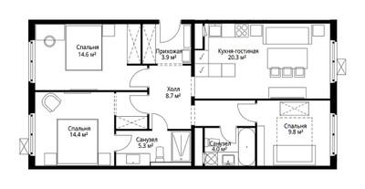 Планировка трехкомнатной(квартира) площадью 81 квадратных метров в ЖК “ЖК Эко Видное 2.0”